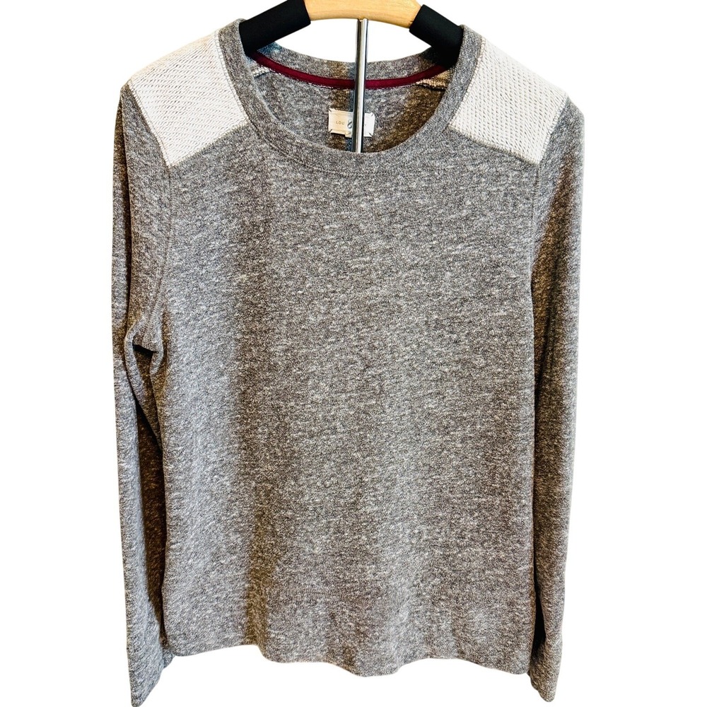 Lou & Grey Long Sleeve Gray Heathered Sweater L Casual Minimalist Office